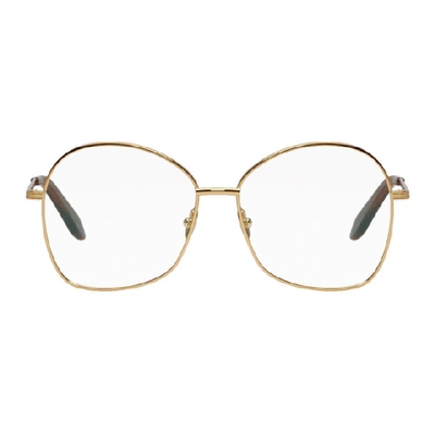 Shop Victoria Beckham Gold Grooved Butterfly Glasses