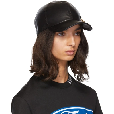 Shop Versace Black Leather Safety Pin Baseball Cap In I008 Black