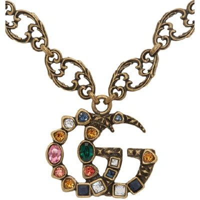 Shop Gucci Gold Crystal Marmont Necklace In 8512 Metal