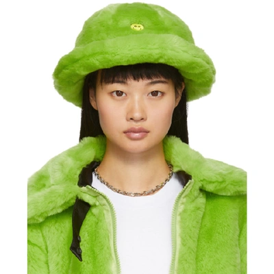 Shop Kirin Green Faux-fur Smile Bucket Hat