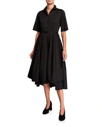 Shop Co Poplin Flared Short-sleeve Shirtdress In Black