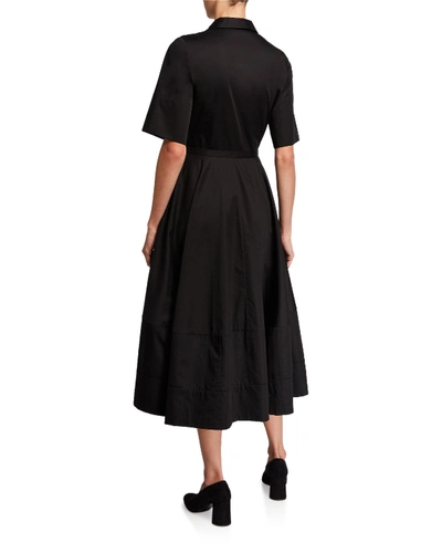 Shop Co Poplin Flared Short-sleeve Shirtdress In Black