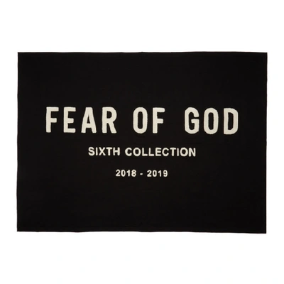 Shop Fear Of God Black Embroidered Throw Blanket In 966 Blk/cre