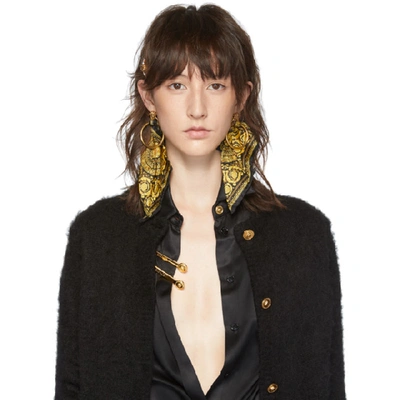 Shop Versace Black And Gold Barocco Scarf Medusa Hoop Earrings In K41t Black