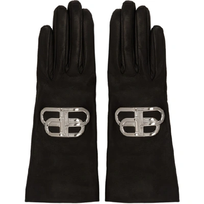 Shop Balenciaga Black And Silver Bb Gloves In 1081 Bk/sl