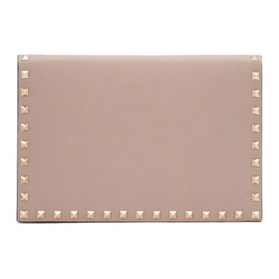 Shop Valentino Pink  Garavani Medium Rockstud Wallet In P45 Poudre