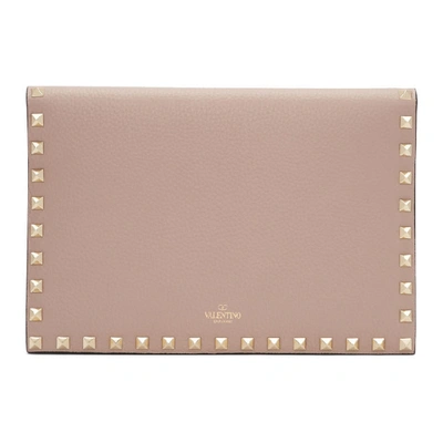 Shop Valentino Pink  Garavani Medium Rockstud Wallet In P45 Poudre