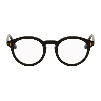 Shop Tom Ford Black Blue Block Thick Round Glasses In 001 Black
