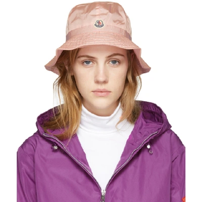 Shop Moncler Pink Logo Bucket Hat In 500 Pink