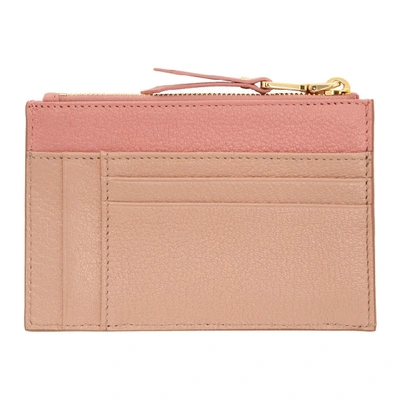 Shop Miu Miu Pink Two-tone Zip Card Holder In Orchid Pink/rose Pink
