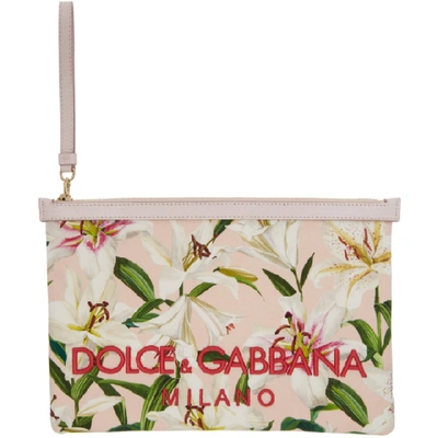 Shop Dolce & Gabbana Dolce And Gabbana Pink Embroidered Lilium Pouch In Hfkk8 Pink