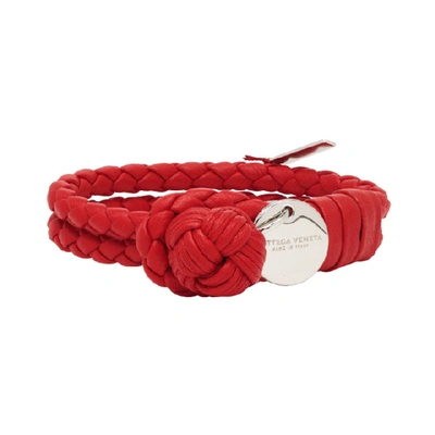 Shop Bottega Veneta Red Intrecciato Knot Bracelet In 8913 Red