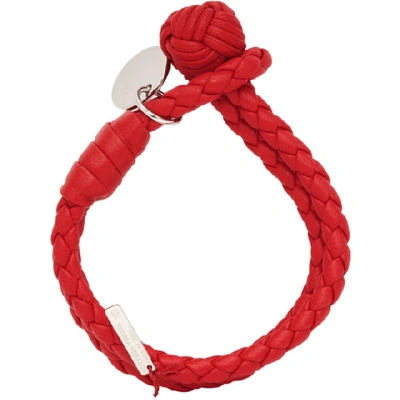 Shop Bottega Veneta Red Intrecciato Knot Bracelet In 8913 Red