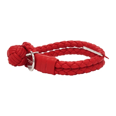 Shop Bottega Veneta Red Intrecciato Knot Bracelet In 8913 Red
