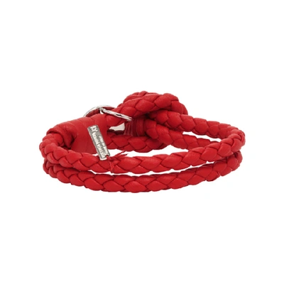 Shop Bottega Veneta Red Intrecciato Knot Bracelet In 8913 Red