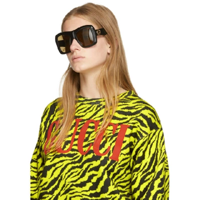 Shop Gucci Black Oversized Square Sunglasses In 001 Black