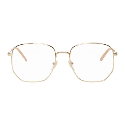 Shop Gucci Gold And Pink Pilot Glasses In 001 Gold