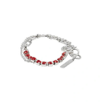 Shop Justine Clenquet Silver And Red Sally Bracelet In Palladium