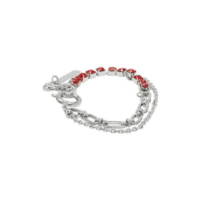 Shop Justine Clenquet Silver And Red Sally Bracelet In Palladium