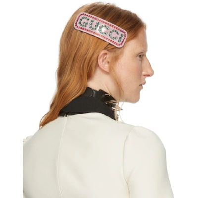 Shop Gucci Pink Large Crystal Barrette In 8517 Pink