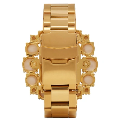 Shop Miu Miu Gold & Pink Crystal Watch Bracelet