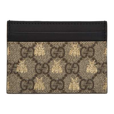 Shop Gucci Beige Gg Supreme Bees Card Holder In 8319 Beige