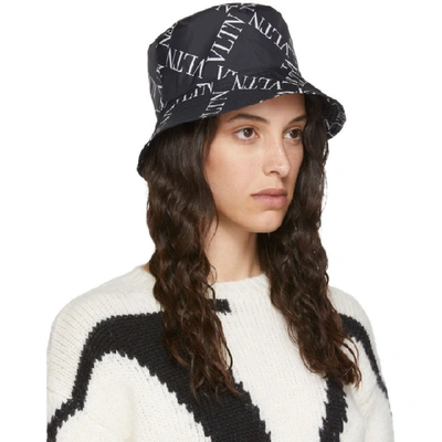 Shop Valentino Black And White  Garavani Vltn Bucket Hat In 0ni Blk Wht