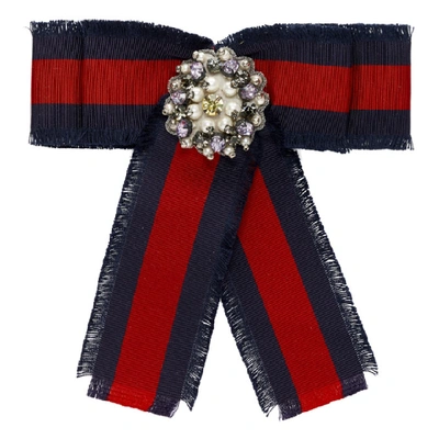 Shop Gucci Red And Blue Striped Ribbon Brooch In 9098 Redb