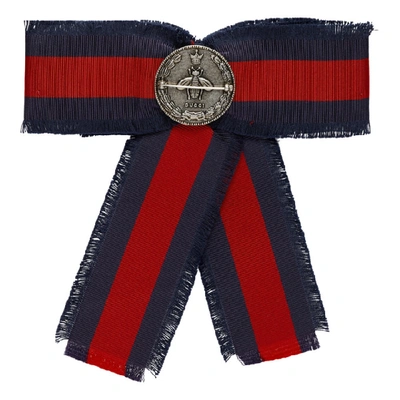 Shop Gucci Red And Blue Striped Ribbon Brooch In 9098 Redb