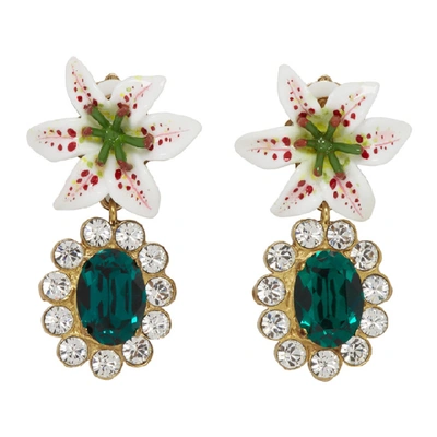 Shop Dolce & Gabbana Dolce And Gabbana White Crystal Lily Earrings In Zoo00 White