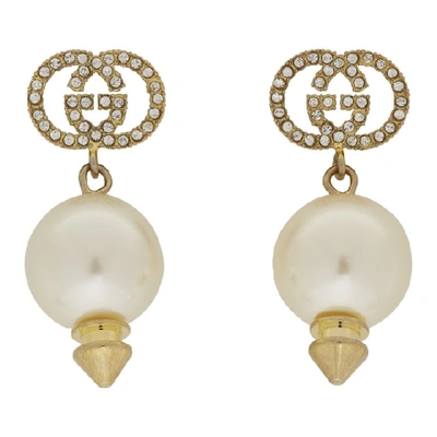 Shop Gucci Gold Gg Pearl Earrings In 8516 Pearl