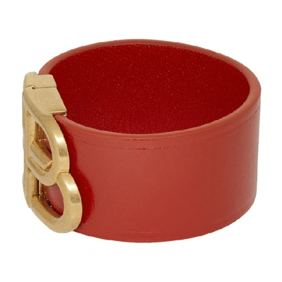 Shop Balenciaga Red Leather Bb Bracelet In 6406 Bright