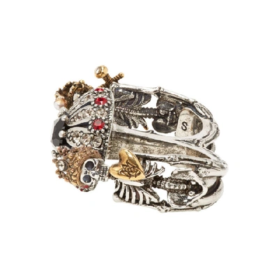 Shop Alexander Mcqueen Silver Double Skeleton Ring