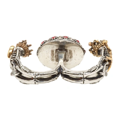 Shop Alexander Mcqueen Silver Double Skeleton Ring