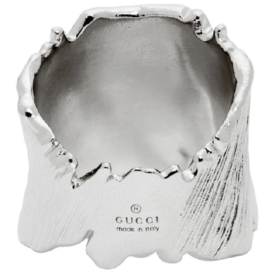 Shop Gucci Silver Interlocking G Textured Band Ring In 0926 Grey