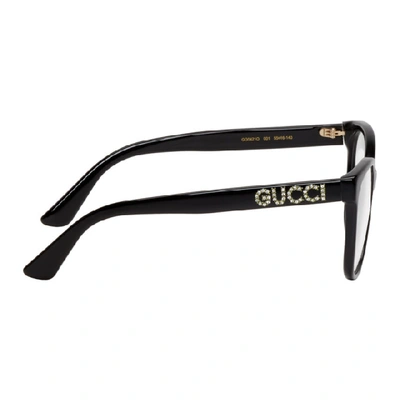 Shop Gucci Black Crystal Logo Cat-eye Glasses In 001 Sblack