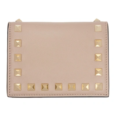 Shop Valentino Pink  Garavani Small Rockstud Wallet In P45 Poudre