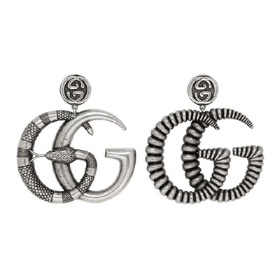 Shop Gucci Silver And Black Gg Marmont Earrings In 8131 Black