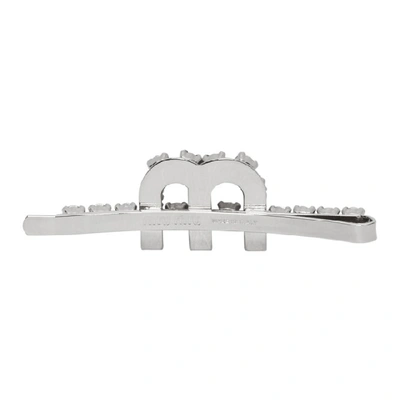 Shop Miu Miu Silver Crystal 'm' Hair Clip In White