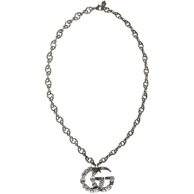 Shop Gucci Silver Crystal Gg Necklace In 8162 Clear