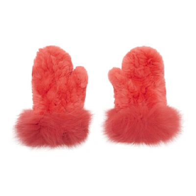 Shop Yves Salomon Red Rex Rabbit And Fox Fur Mittens In A5114 Parad