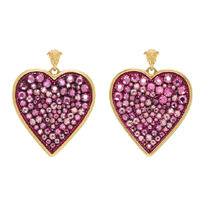 Shop Versace Pink Medusa Heart Pendant Earrings In Kzfot Pink