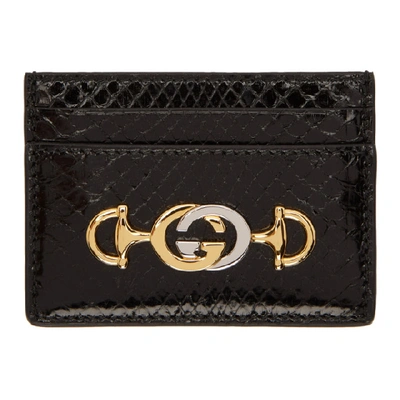 Shop Gucci Black Python Linea Borghese Card Holder In 1000 Black