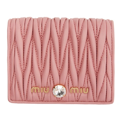 Shop Miu Miu Pink Quilted Crystal Wallet