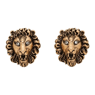 Shop Gucci Gold Lion Head Earrings In 8062 Multi