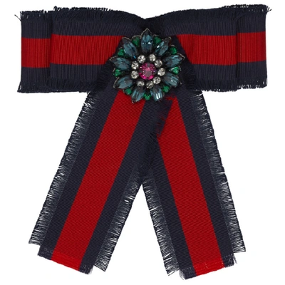 Shop Gucci Navy And Red Striped Ribbon Brooch In 8034 Multi