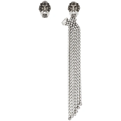 Shop Gucci Silver Lion Head Tassle Earring In 8162 Crysta