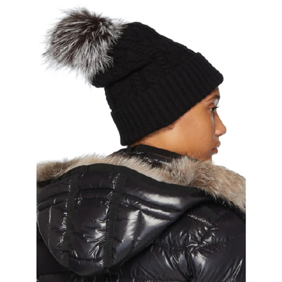 Shop Moncler Black Cable Knit Fur Pom Pom Beanie In 999 Black