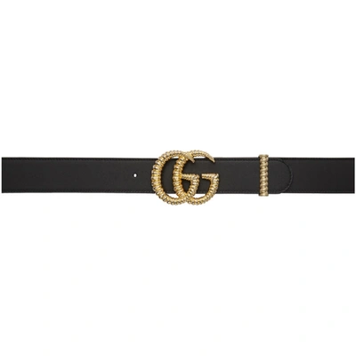 Shop Gucci Black Leather Torchon Gg Belt In 1000 Black