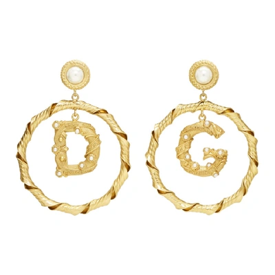 Shop Dolce & Gabbana Dolce And Gabbana Gold Dg Pearl Hoop Earrings In Zoo00 Gold